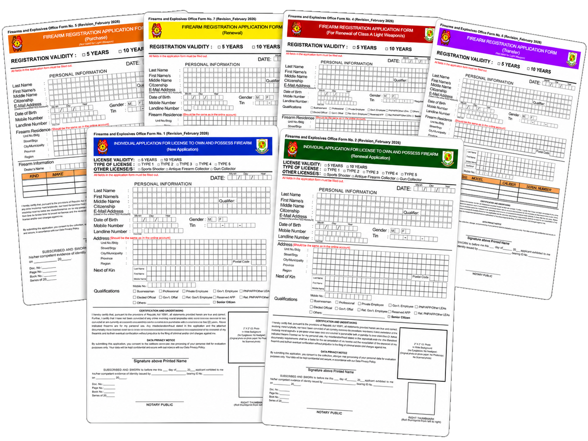 The seven PNP-FEO firearms application forms KREH Guns processes